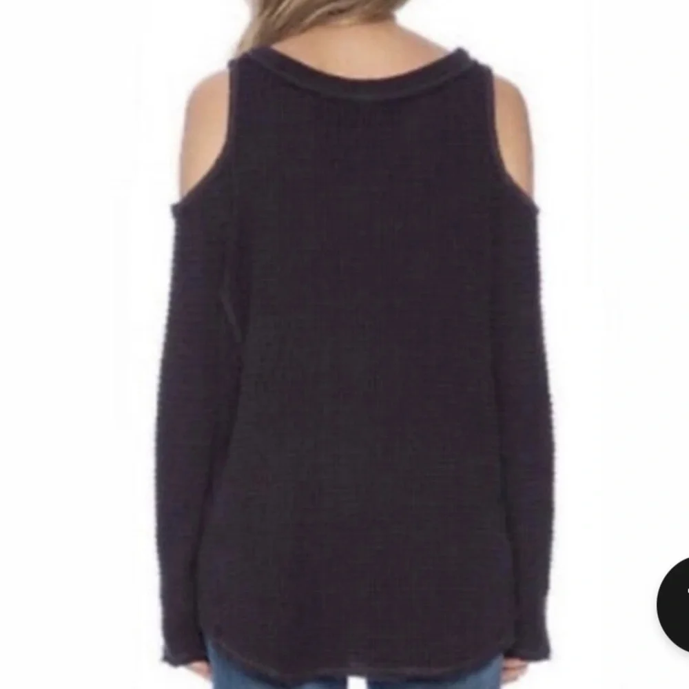 FREE PEOPLE Sunrise Cold Shoulder Thermal Boho Knit Top Sweater Black Small